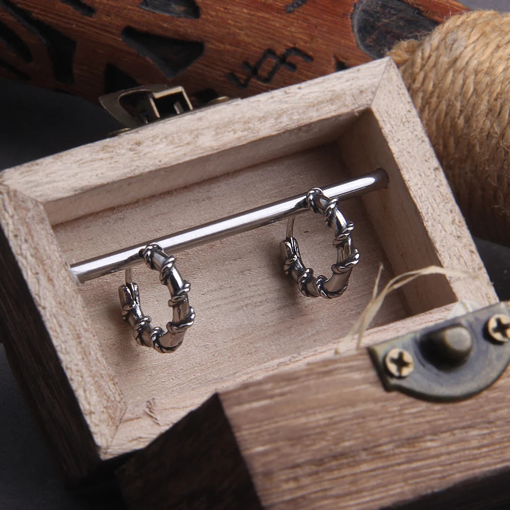 Twisted Rope Stainless Steel Huggie Hoop Earrings for Men with Wooden Box
