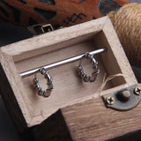 Twisted Rope Stainless Steel Huggie Hoop Earrings for Men with Wooden Box
