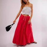 Tara's Boho Skirts Low Waist Solid Colour Lace-up Bow Maxi Skirts
