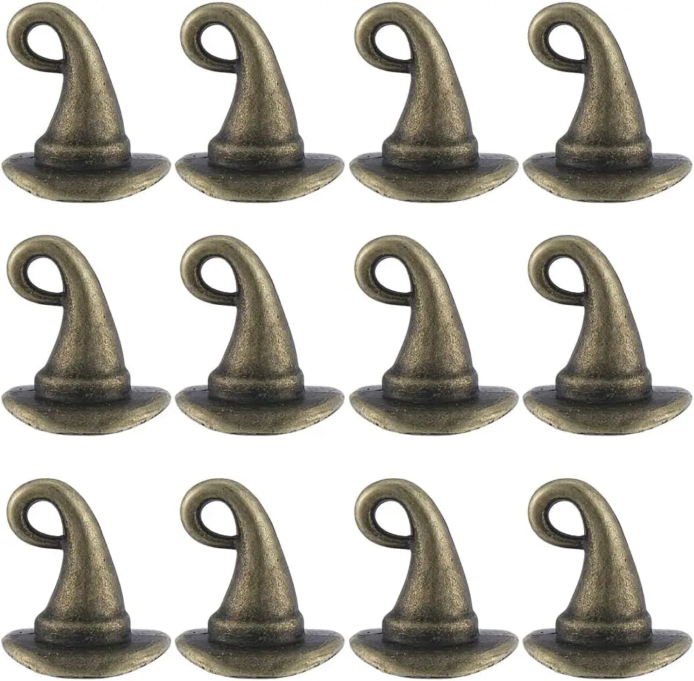 1 Box 60Pcs Witch Hat Charms Metal Antique Bronze Wizard DIY Decor Jewellery Making
