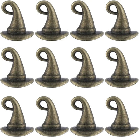 1 Box 60Pcs Witch Hat Charms Metal Antique Bronze Wizard DIY Decor Jewellery Making
