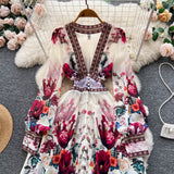 Mandy's Spring Boho Floral Chiffon Cascading Ruffles Dress