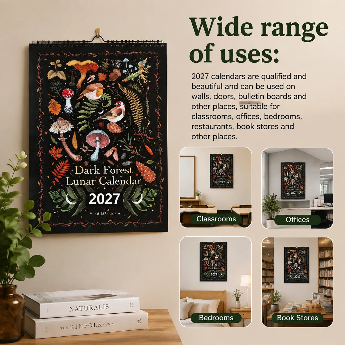 2027 Dark Forest Lunar Wall Calendar 12-Month Moon Phases