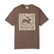 Wild Hare Linoprint T-Shirt Folk Art Forest Animal Naturecore Tee