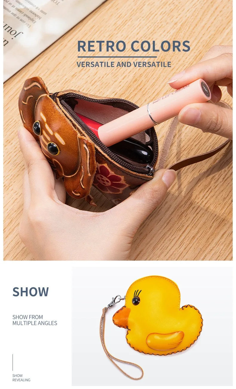 Genuine Leather Cute Coin Purses Handmade Animal Mini Cases