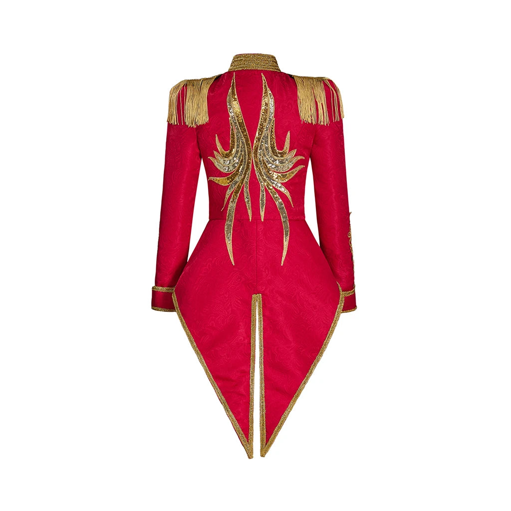 Ringmaster Jacket Regency Queen Red Fringed Military Tuxedo Women Gothic Steampunk Victorian Officer Uniform Coat