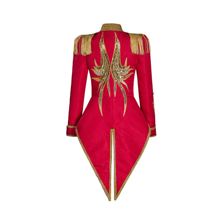 Ringmaster Jacket Regency Queen Red Fringed Military Tuxedo Women Gothic Steampunk Victorian Officer Uniform Coat