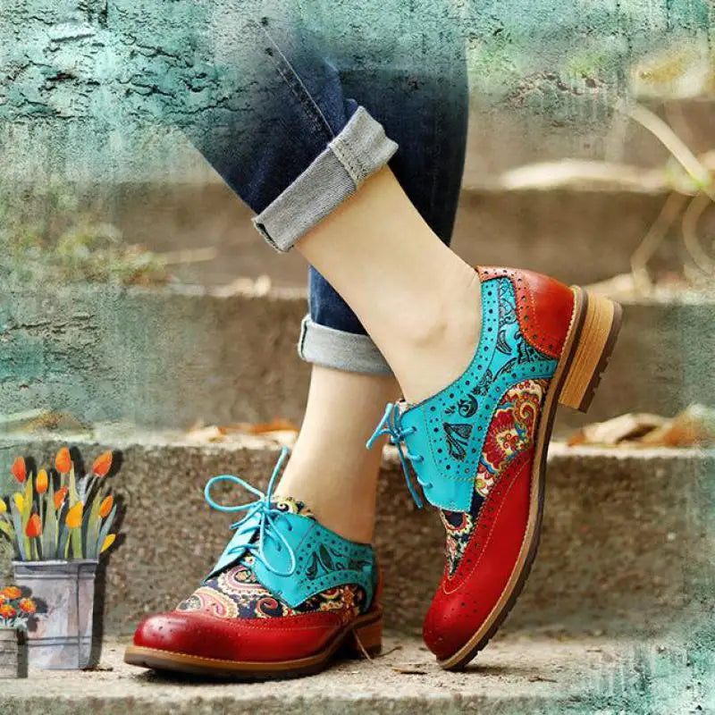 Marney's Genuine Leather Colourfun Lace-up Round Toe Flat Shoes