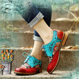 Marney's Genuine Leather Colourfun Lace-up Round Toe Flat Shoes