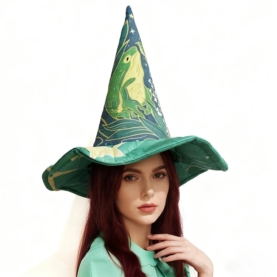 Mint Green Nouveau Moon Frog Witch Hat
