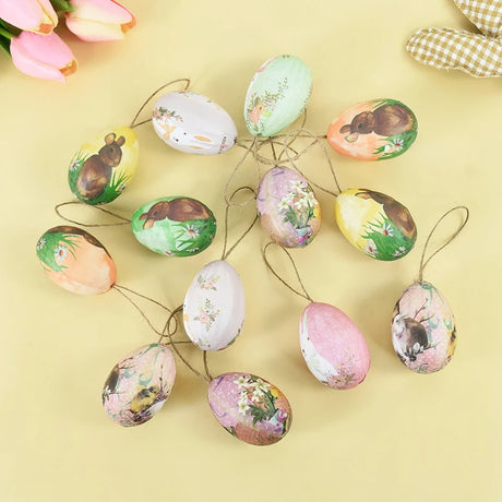 6Pcs Foam Easter Eggs Hanging Ornaments With Basket