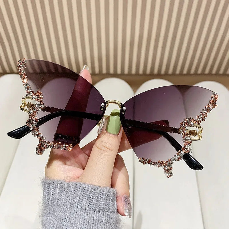 Diamond Butterfly Sunglasses Frameless Oversized Funglasses