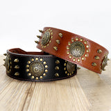 Genuine Leather Dog Collar 2inch Wide Rivets and Spikes Medieval Cosplay