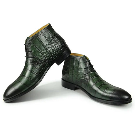 'Gator Men's Ankle Boots Genuine Leather Handmade Dress Shoes