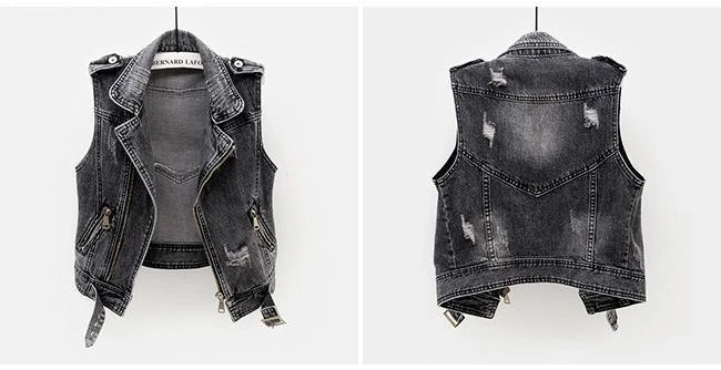 Black Denim Sleeveless Jacket Grunge Ripped Vest