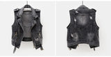 Black Denim Sleeveless Jacket Grunge Ripped Vest