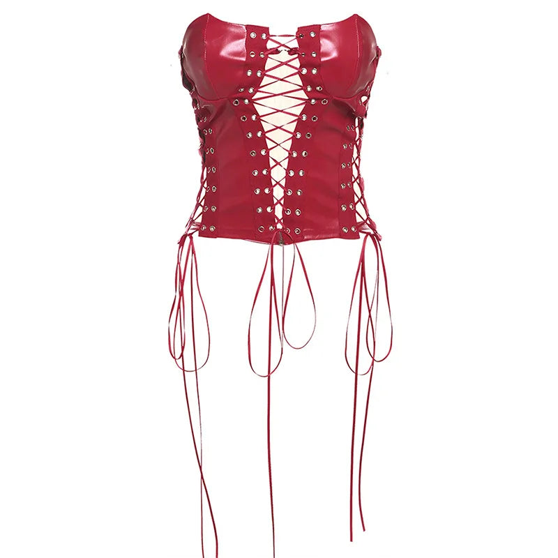 Red's Lace-up PU Leather Corsets