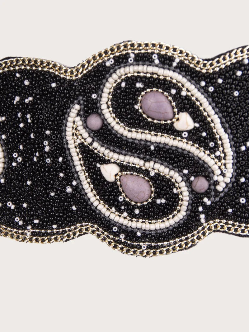 Boho Beaded Elastic Waist Wide Belt