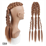 Viking Mohawk Cornrow Braided Mullet Wig Synthetic Thick 5 Braids with Metal Rings for Cosplay