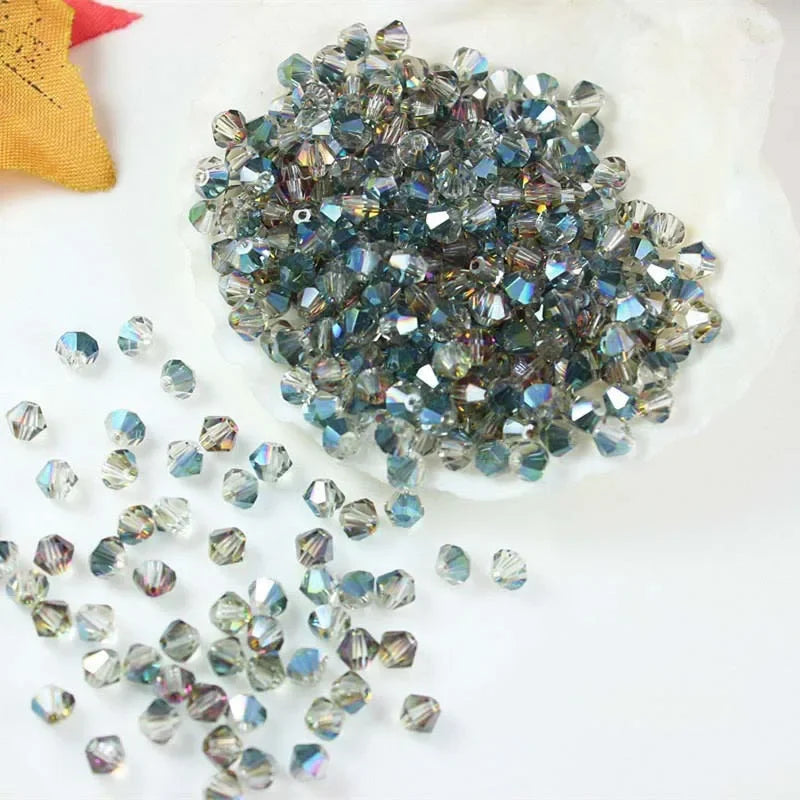 3/4/6mm Rainbow Austria Bicone Crystal Beads AB Colour Faceted Glass Beads for DIY Jewellery Making