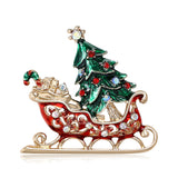 Enamel Christmas Tree Sleigh Brooches