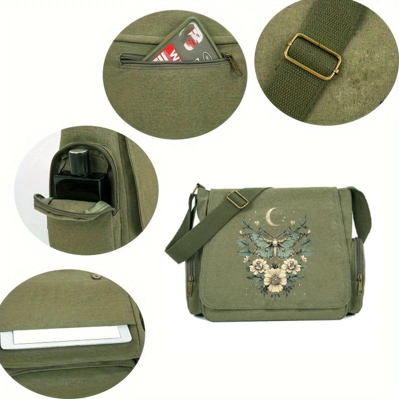 Luna Moth Butterfly Print Canvas Shoulder Bag Crossbody Messenger Bag