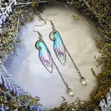 Crescent Moon Fairy Wings Crystal Quartz Dangle Earrings