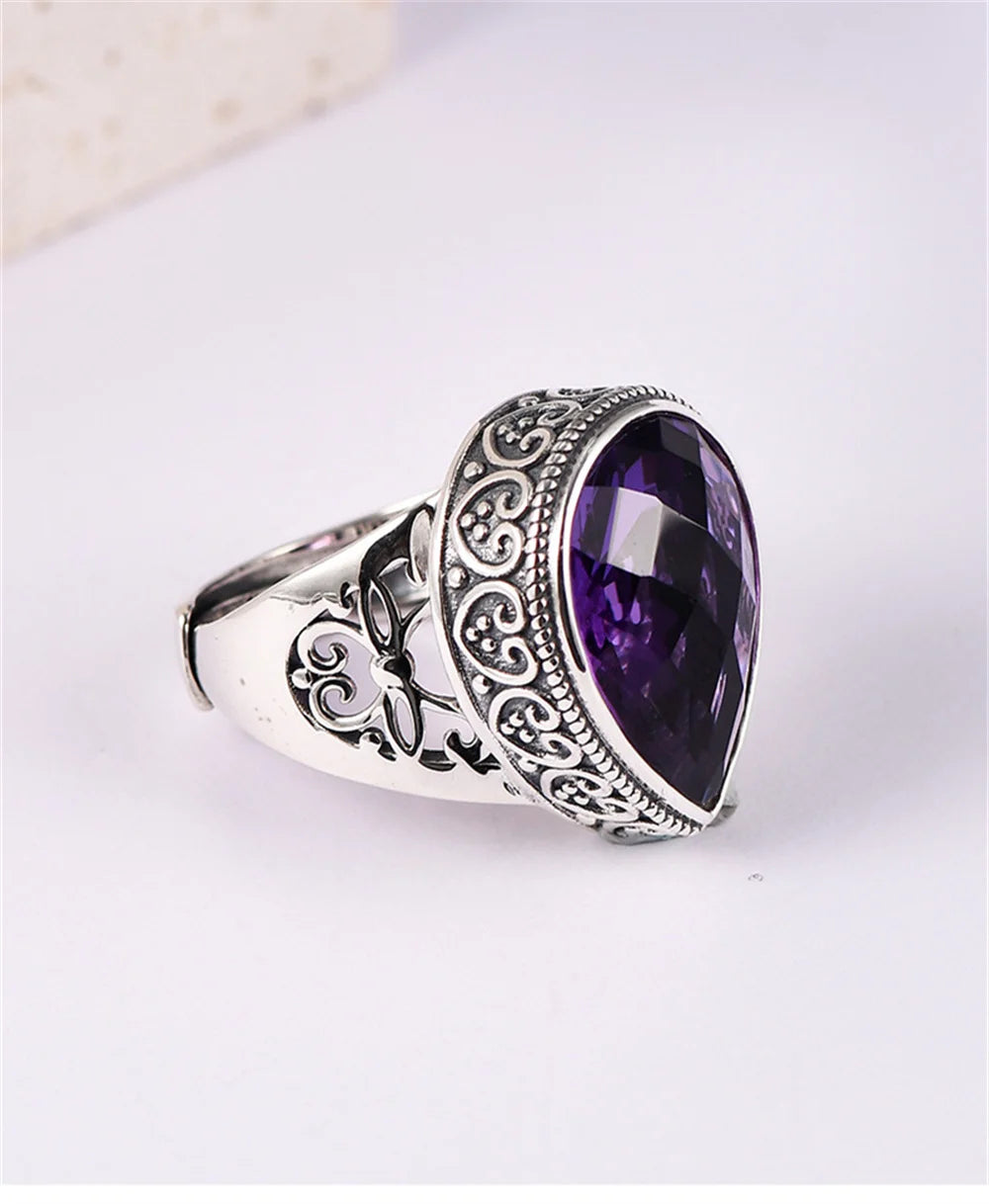 Tear of the Kraken S925 Sterling Silver Ring Waterdrop Amethyst