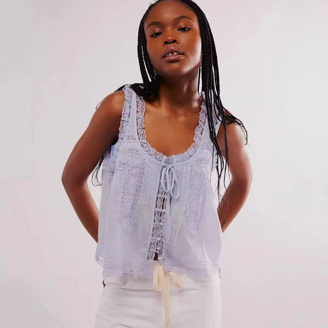 Pip's Summer Cotton Camis Crop Tops Boho Spliced Lace Tank Tops