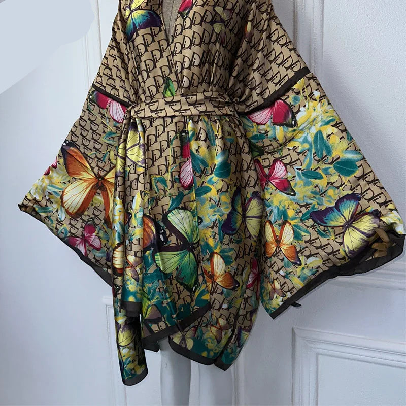 Butterflies Bohemian Belted Kimono Wrap Dress