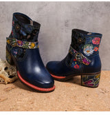 Violet's Floral Boots Genuine Leather Hand-painted Short Boots
