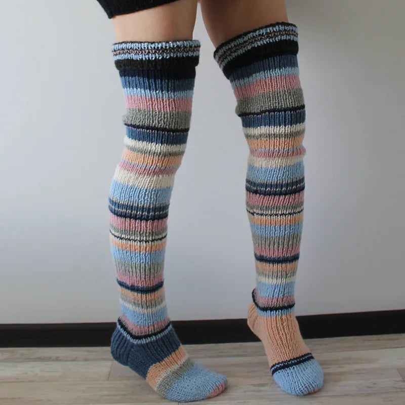 Striped Knitted Wool Long Socks