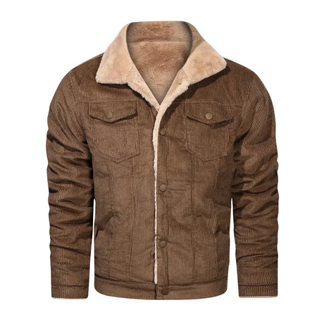 Woodsman Winter Corduroy Jackets Thick Warm Faux Fur Collar Bomber Coat