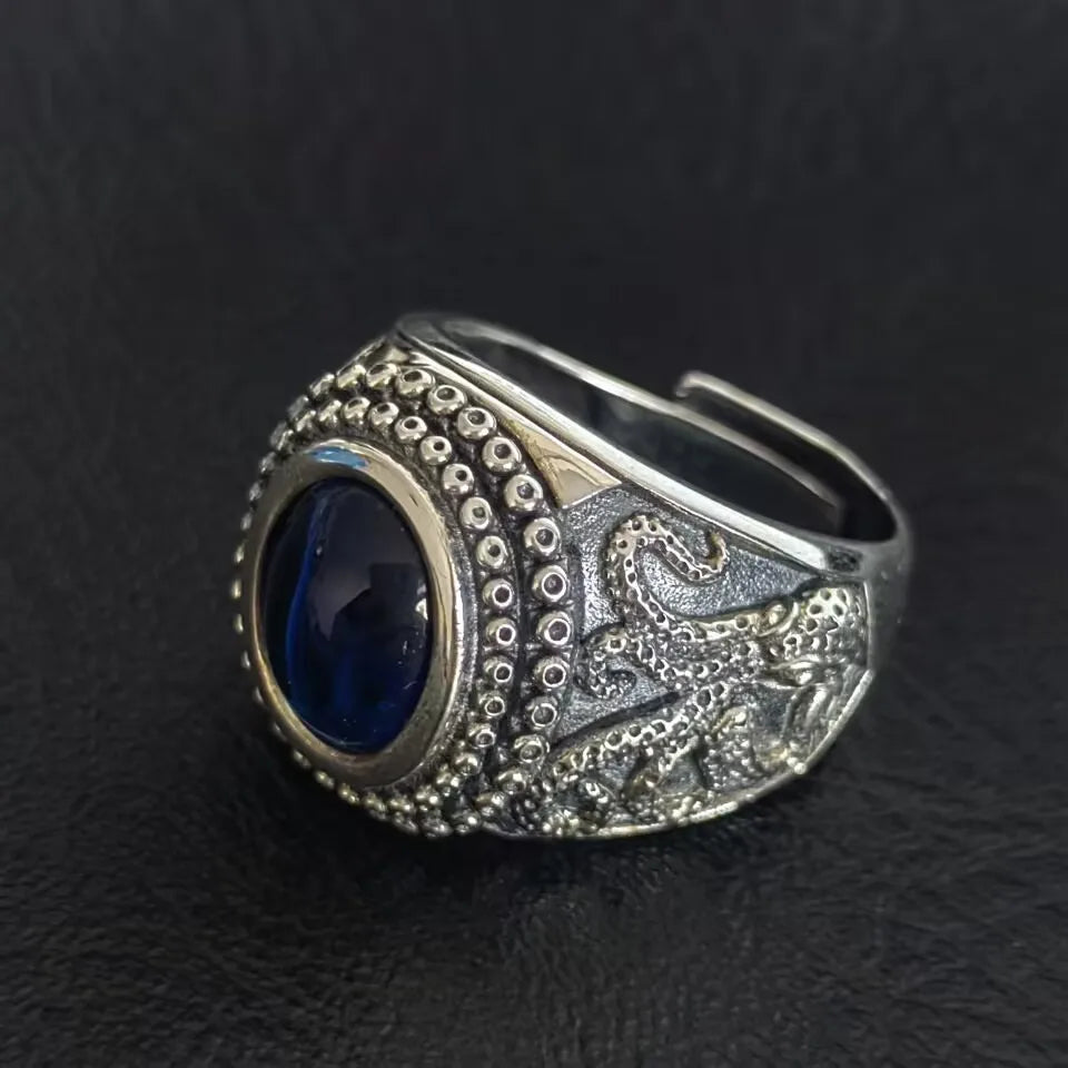 The Kraken of the Depths S925 Sterling Silver Rings Zircon Octopus