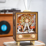 Sunset Carnival Retro TV Music Boxes with Lights 3D Wooden DIY Model Kit Puzzle Toys