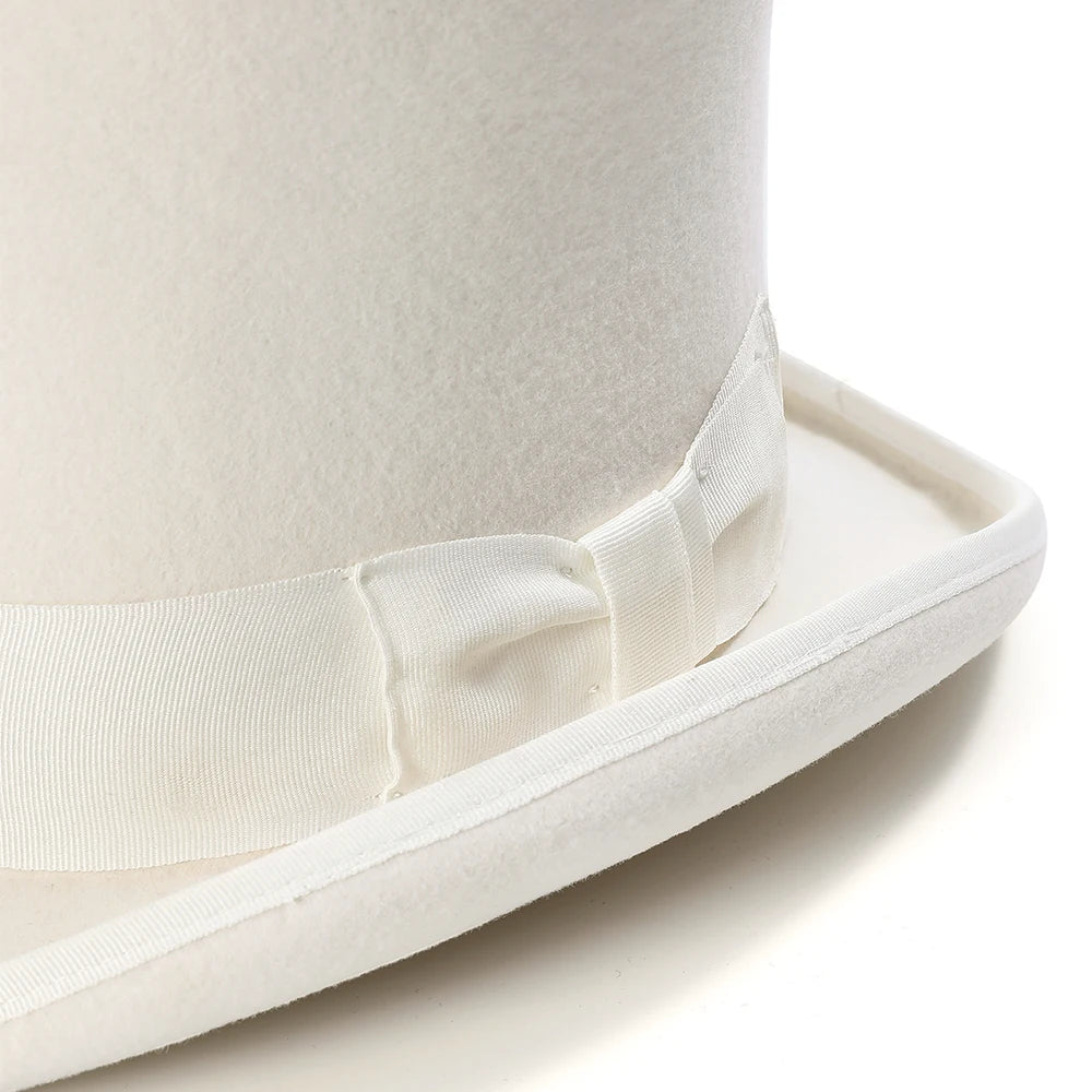 18cm Tall White Wool Felt Top Hat Satin Lined