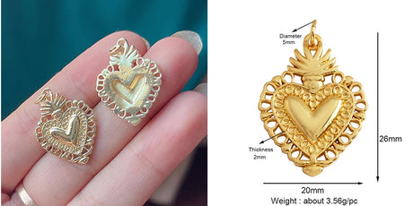 Red and Gold Sacred Heart Charms 18K Gold Plated for Jewellery Making