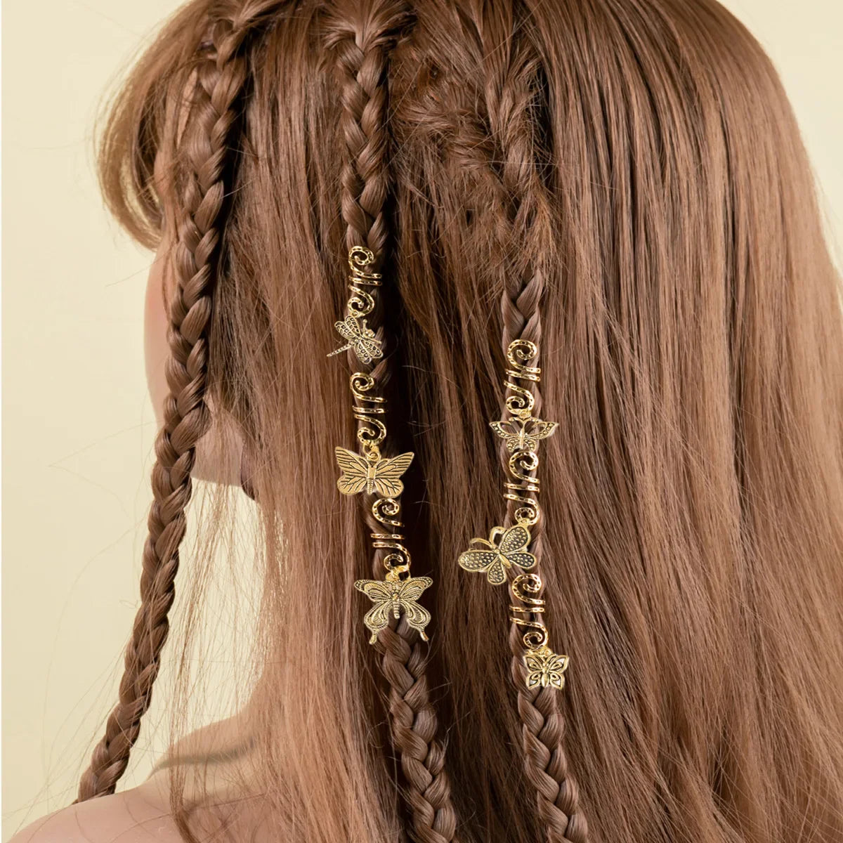 6pcs/set Gold Hair Braid Rings Dreadlock Beads Cuff Clips