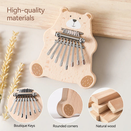 Bear Kalimba 8 Key Mini Thumb Piano Montessori Musical Instrument Toys for Children
