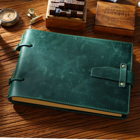 Stitched Genuine Leather Notebook 6 Colours Handmade Journal with Lock Blank Kraft Paper 200 Pages Sketchbook