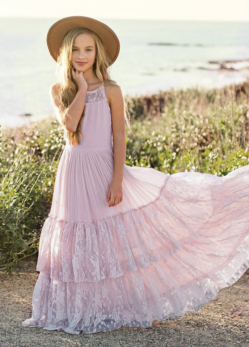 Girls Maxi Lace Chiffon Photoshoot Dresses For 3-15 Years
