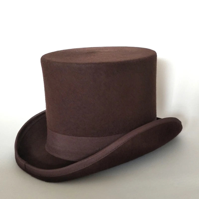 100% Wool Flat Top Hats Solid Colours Wide Ribbon Magician Performance Hat