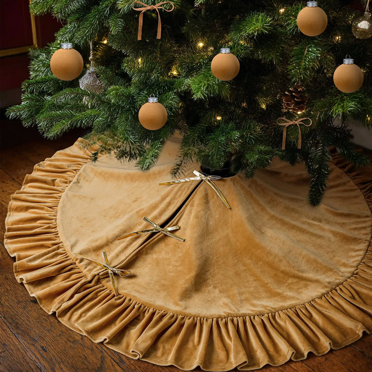 Dutch Velvet Christmas Tree Skirt Ruffled Edge Xmas Decor