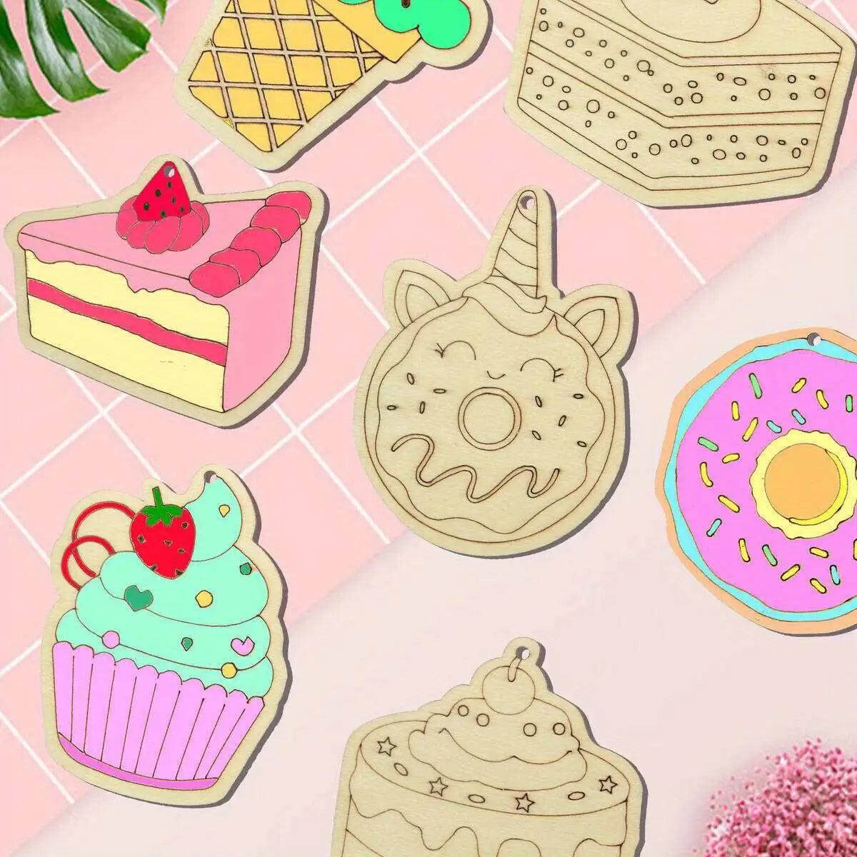 20Pcs Wooden Cupcake Ornaments Donut Unpainted Wood Crafts Project
