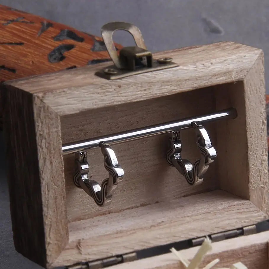 Vikings Tendril Stainless Steel Huggie Hoop Earrings for Men with Wooden Box
