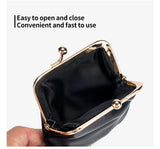 Genuine Leather Double Clamp Coin Purse Small Wallet Bag Pouch