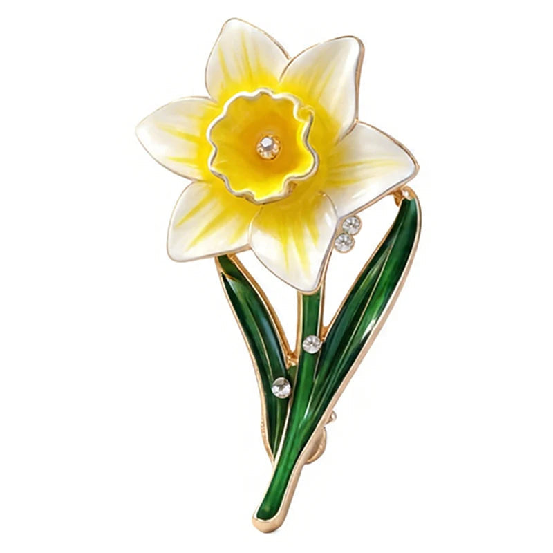 March Birthday Flower Brooch Enamel Daffodil