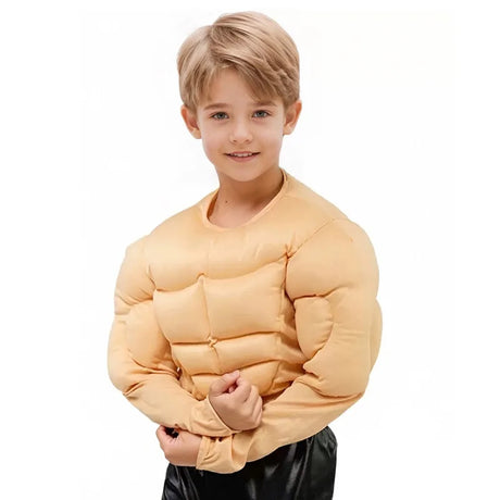 Hercules Fake Muscle Man Abs Costume Top and Pants for Boys Funny Halloween Book Week Costume