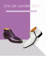 Gator Boots Pointed Toe Mens Genuine Leather Shoes White Purple Green