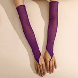 16 Colours Sheer Mesh 48cm Long Hook Finger Gloves Stretchy Sun Protection Cosplay Dance Wear